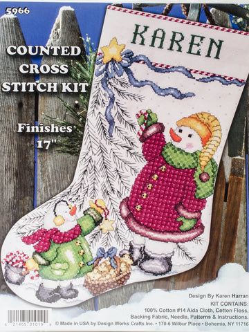 DIY Design Works Christmas Tree Snowmen Counted Cross Stitch Stocking Kit 5966