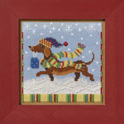 DIY Mill Hill Dashing Dachshund Dog Beaded Counted Cross Stitch Picture Kit