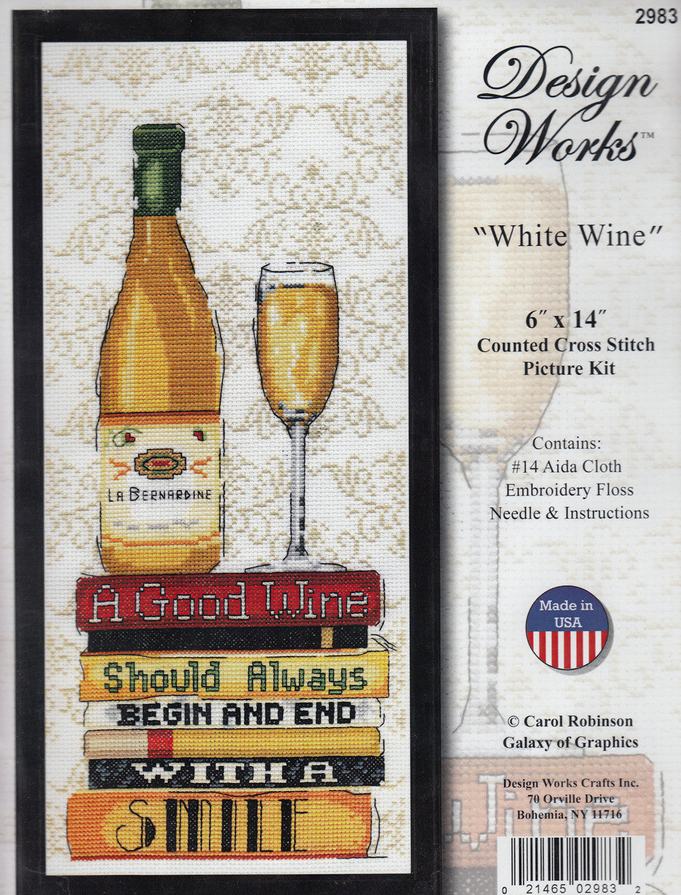 DIY Design Works White Wine Bottle Counted Cross Stitch Kit 6x14