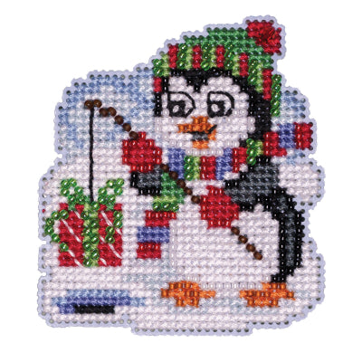 DIY Mill Hill Fishing Penguin Christmas Counted Cross Stitch Magnet Kit