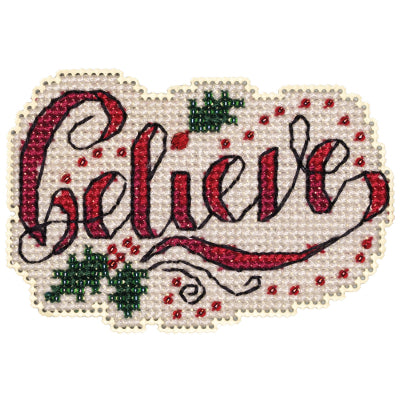 DIY Mill Hill Holly Believe Christmas Counted Cross Stitch Magnet Kit