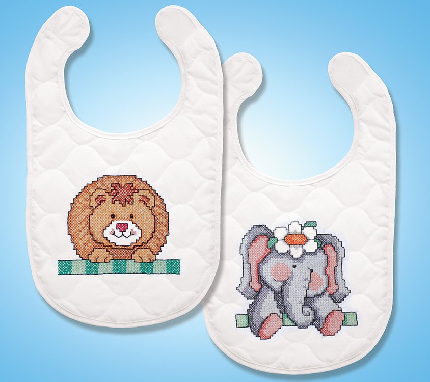 DIY Design Works Noahs Ark Quilted Stamped Cross Stitch Baby Bib Kit