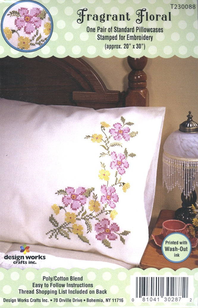 DIY Design Works Fragrant Floral Flowers Stamped Embroidery Pillowcase Kit