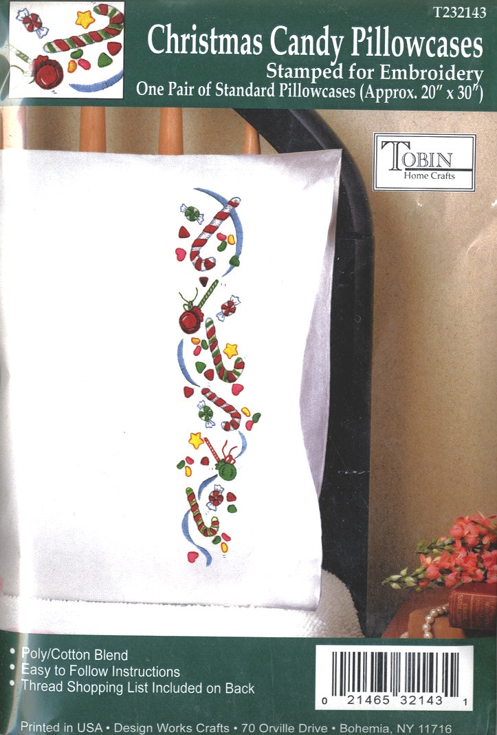 DIY Design Works Christmas Candy Stamped Embroidery Pillowcase Kit