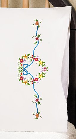 DIY Design Works Floral Heart Wreath Stamped Embroidery Pillowcase Kit