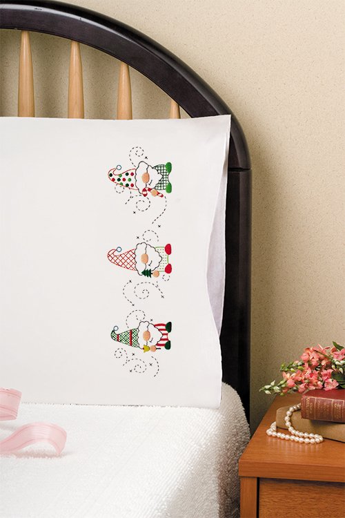 DIY Design Works Holiday Gnomes Christmas Stamped Embroidery Pillowcase Kit