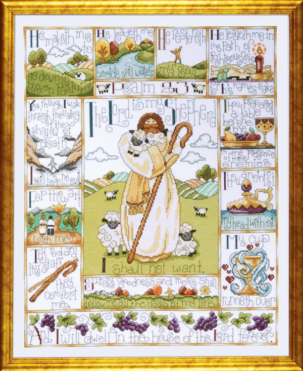 DIY Design Works Twenty Third Psalm Bible Verse Counted Cross Stitch Kit 16x20