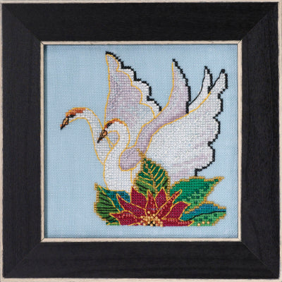 DIY Mill Hill White Swans Beaded Counted Cross Stitch Picture Kit