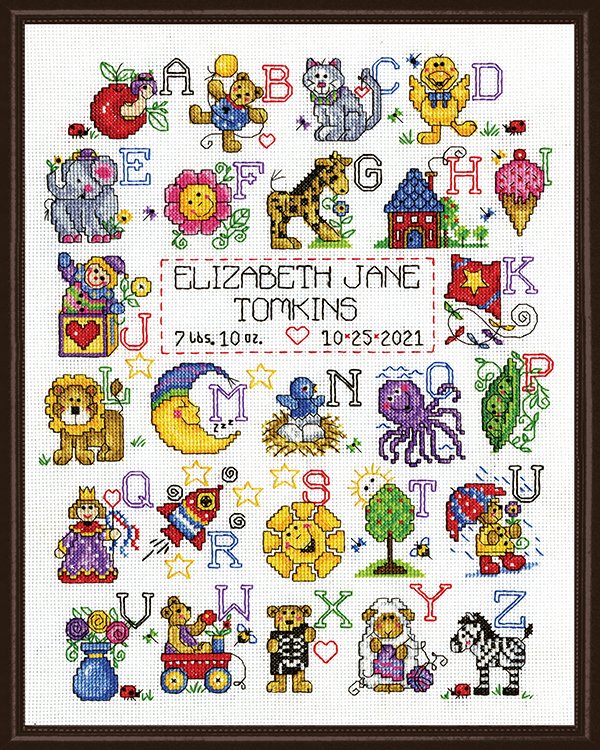 DIY Design Works ABC Fun Baby Birth Record Counted Cross Stitch Kit 11x14