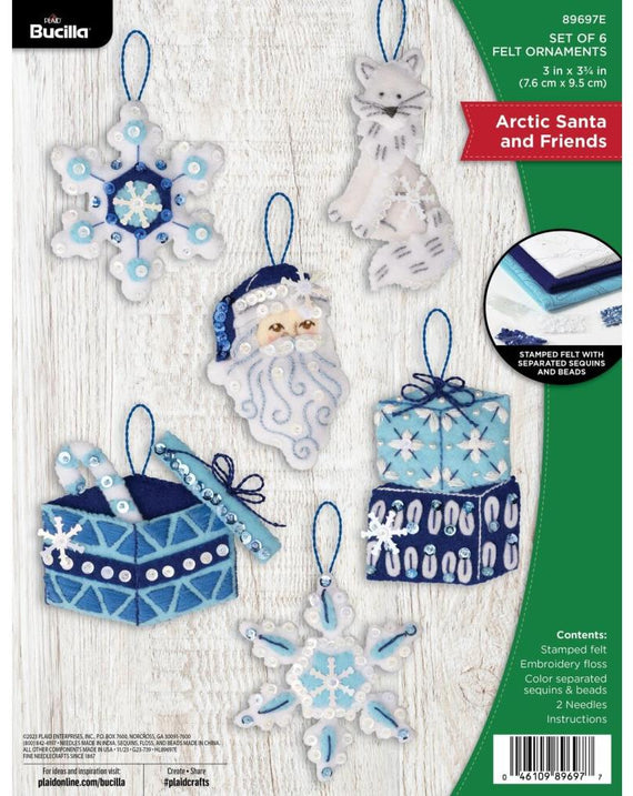 DIY Bucilla Arctic Santa and Friends Christmas Felt Ornament Kit 89697E