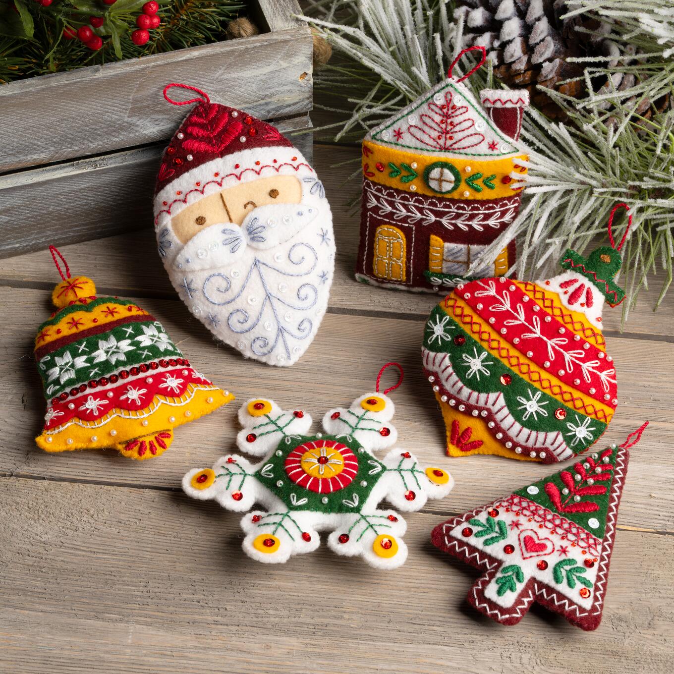 DIY Bucilla Santas Nordic Set Designs Christmas Felt Ornament Kit