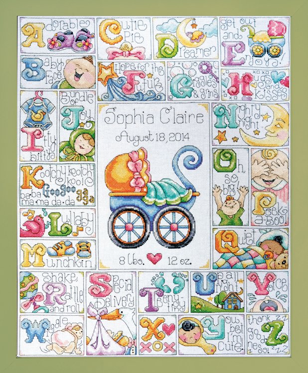DIY Design Works Special Delivery Baby ABC Sampler Counted Cross Stitch Kit 16x20