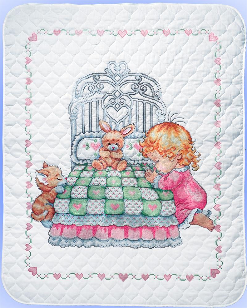 DIY Design Works Bedtime Payer Girl Baby Crib Cover Quilt Stamped Cross Stitch Kit
