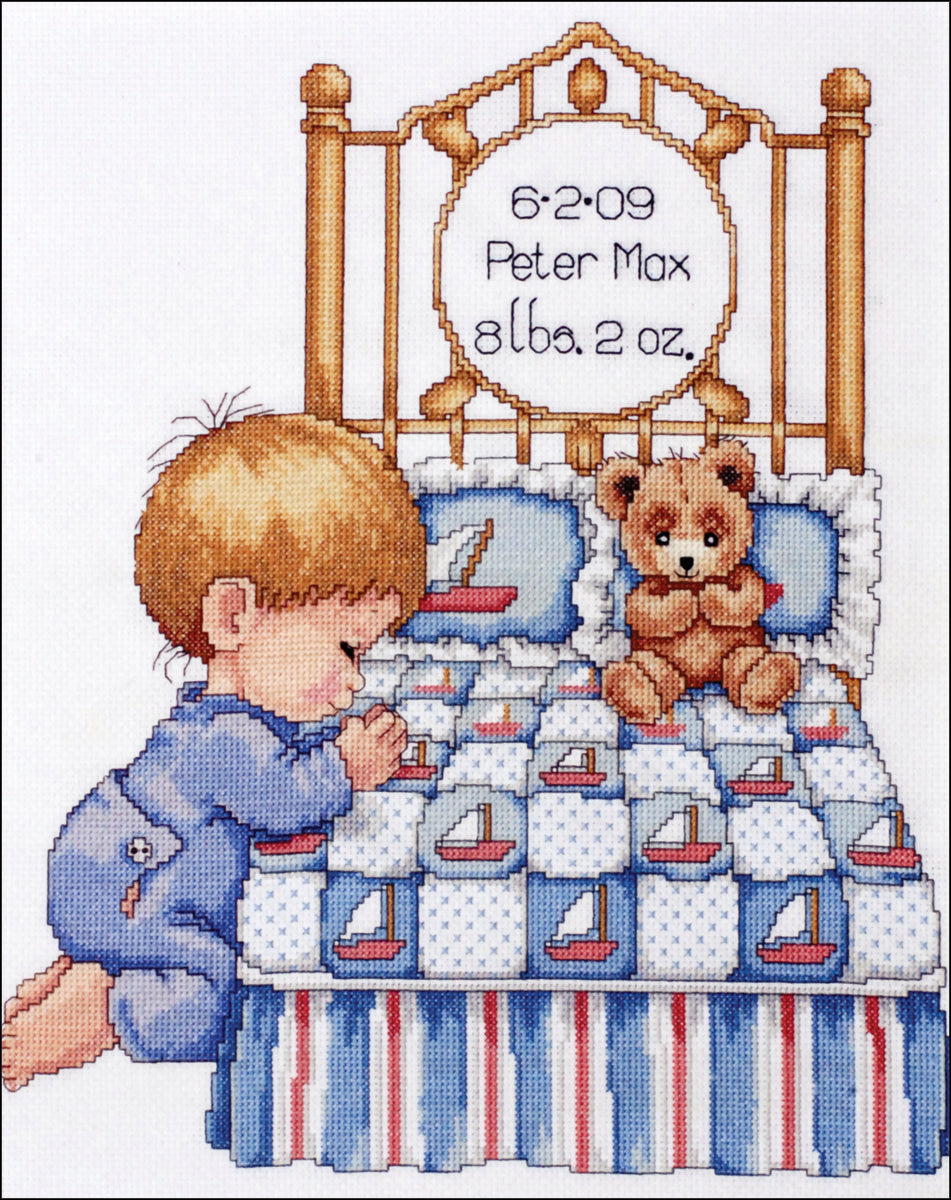 DIY Tobin Bedtime Prayer Boy Baby Birth Record Gift Counted Cross Stitch Kit