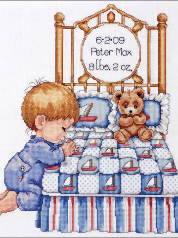 DIY Tobin Bedtime Prayer Boy Baby Birth Record Gift Counted Cross Stitch Kit