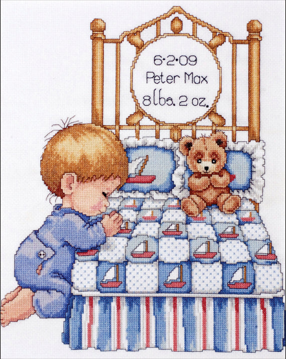 DIY Tobin Bedtime Prayer Boy Baby Birth Record Gift Counted Cross Stitch Kit