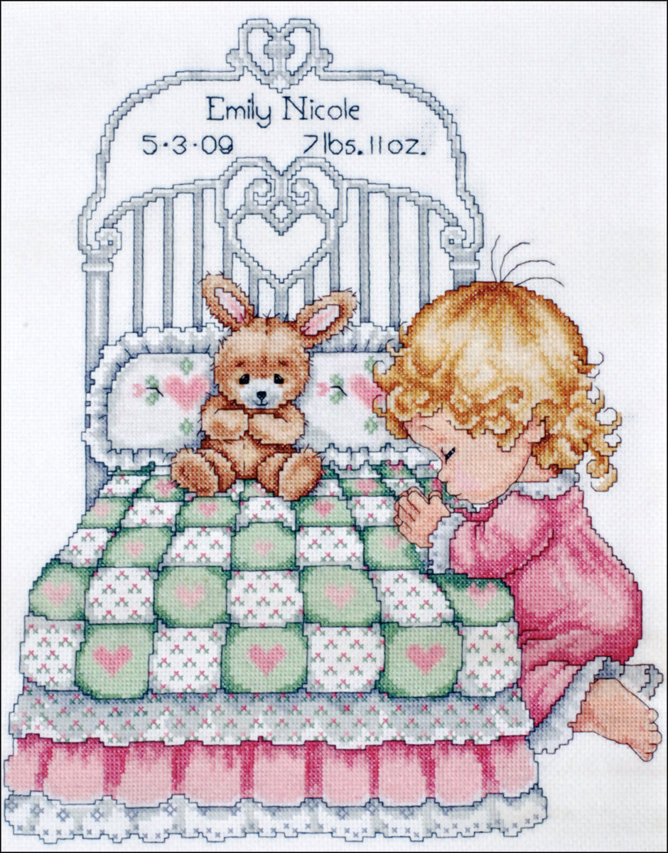 DIY Tobin Bedtime Prayer Girl Baby Birth Record Gift Counted Cross Stitch Kit