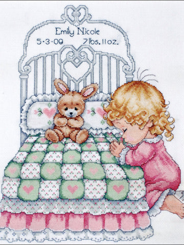 DIY Tobin Bedtime Prayer Girl Baby Birth Record Gift Counted Cross Stitch Kit