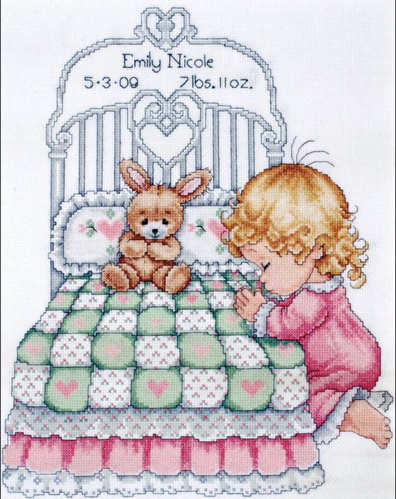 DIY Tobin Bedtime Prayer Girl Baby Birth Record Gift Counted Cross Stitch Kit