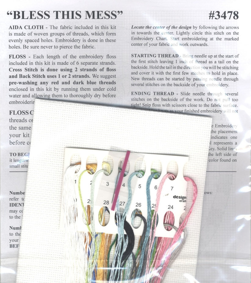DIY Design Works Bless this Mess Cat Cleaning Counted Cross Stitch Kit 8x10
