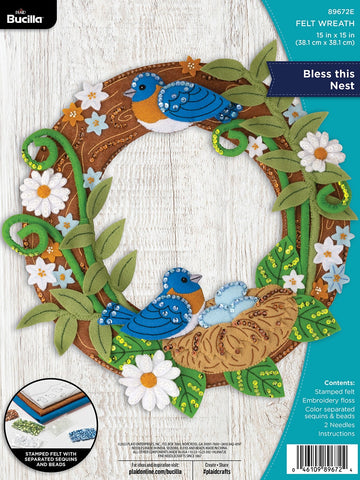 DIY Bucilla Bless this Nest Spring Blue Birds Felt Wreath Kit 89672E