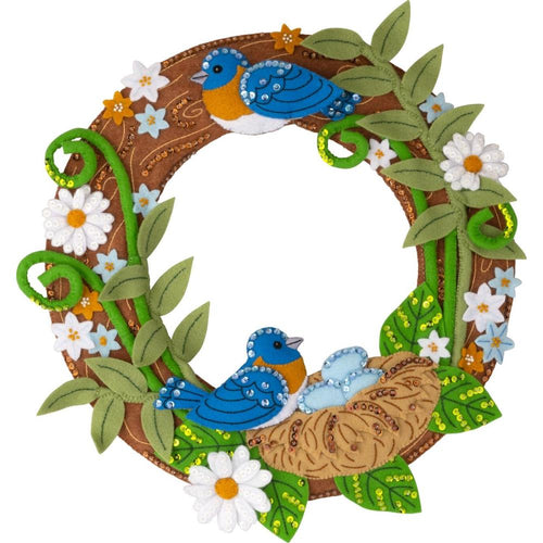 DIY Bucilla Bless this Nest Spring Blue Birds Felt Wreath Kit 89672E