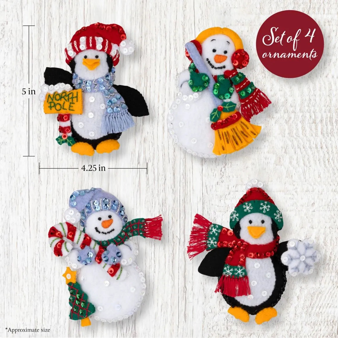 DIY Bucilla Polar Pal Parade Penguin Snowman Christmas Felt Ornament Kit