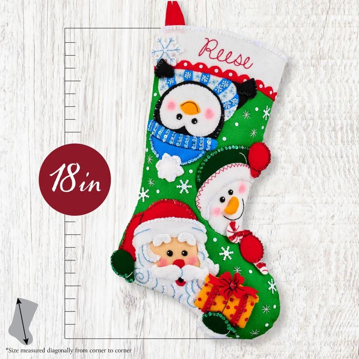 DIY Bucilla Curious Christmas Crew Santa Penguin Felt Stocking Kit 89789