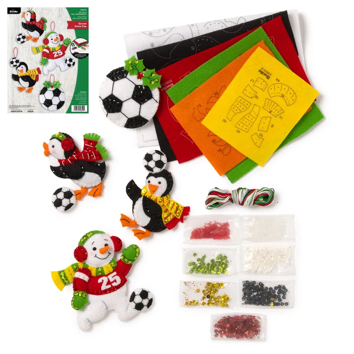 DIY Bucilla Soccer Snow Day Snowman Penguin Christmas Felt Ornament Kit