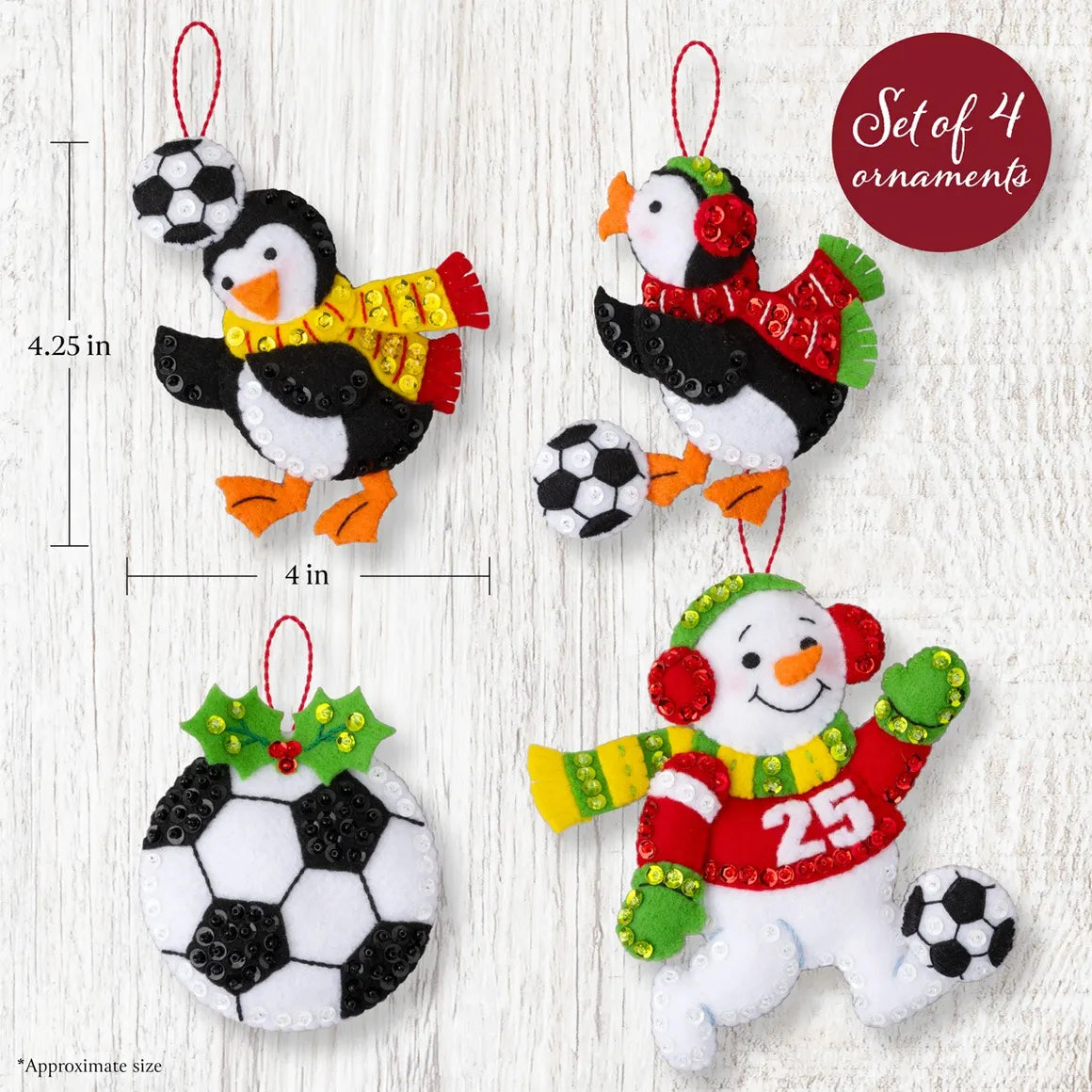 DIY Bucilla Soccer Snow Day Snowman Penguin Christmas Felt Ornament Kit