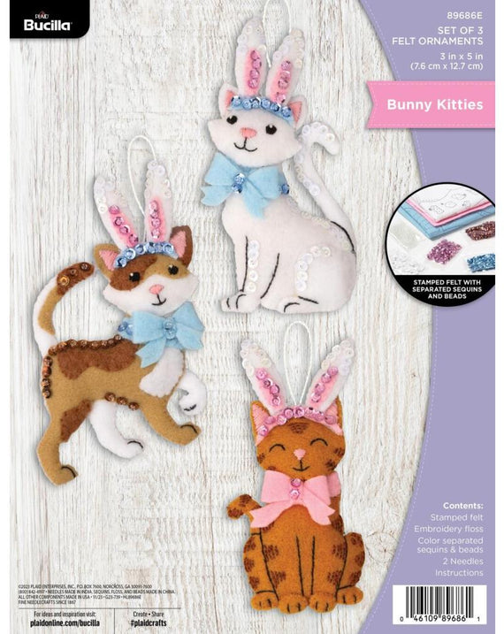 DIY Bucilla Bunny Kitties Cats Easter Felt Ornament Kit 89686E