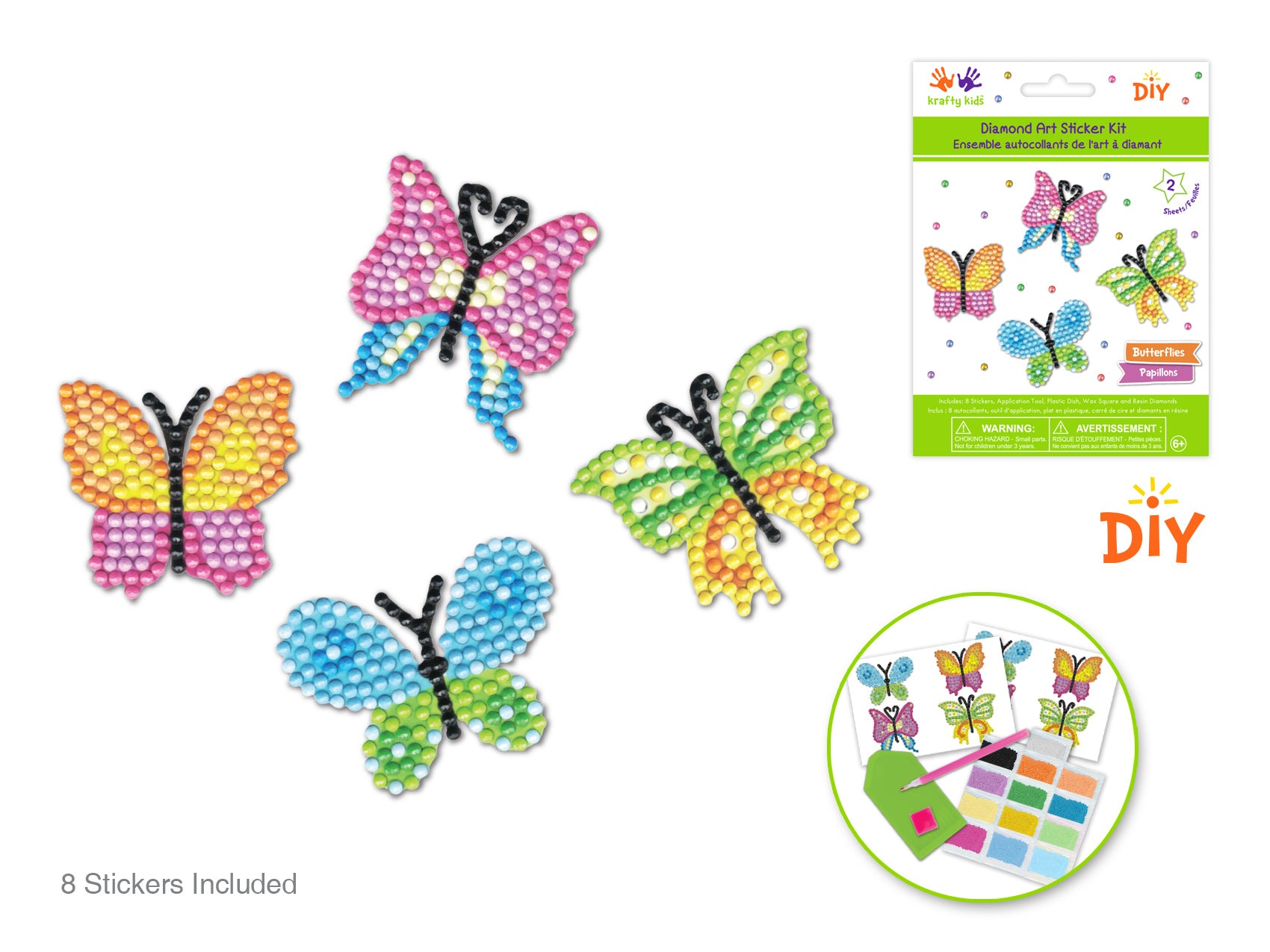 DIY Krafty Kids Butterflies Diamond Art Sticker Facet Bead Craft Kit