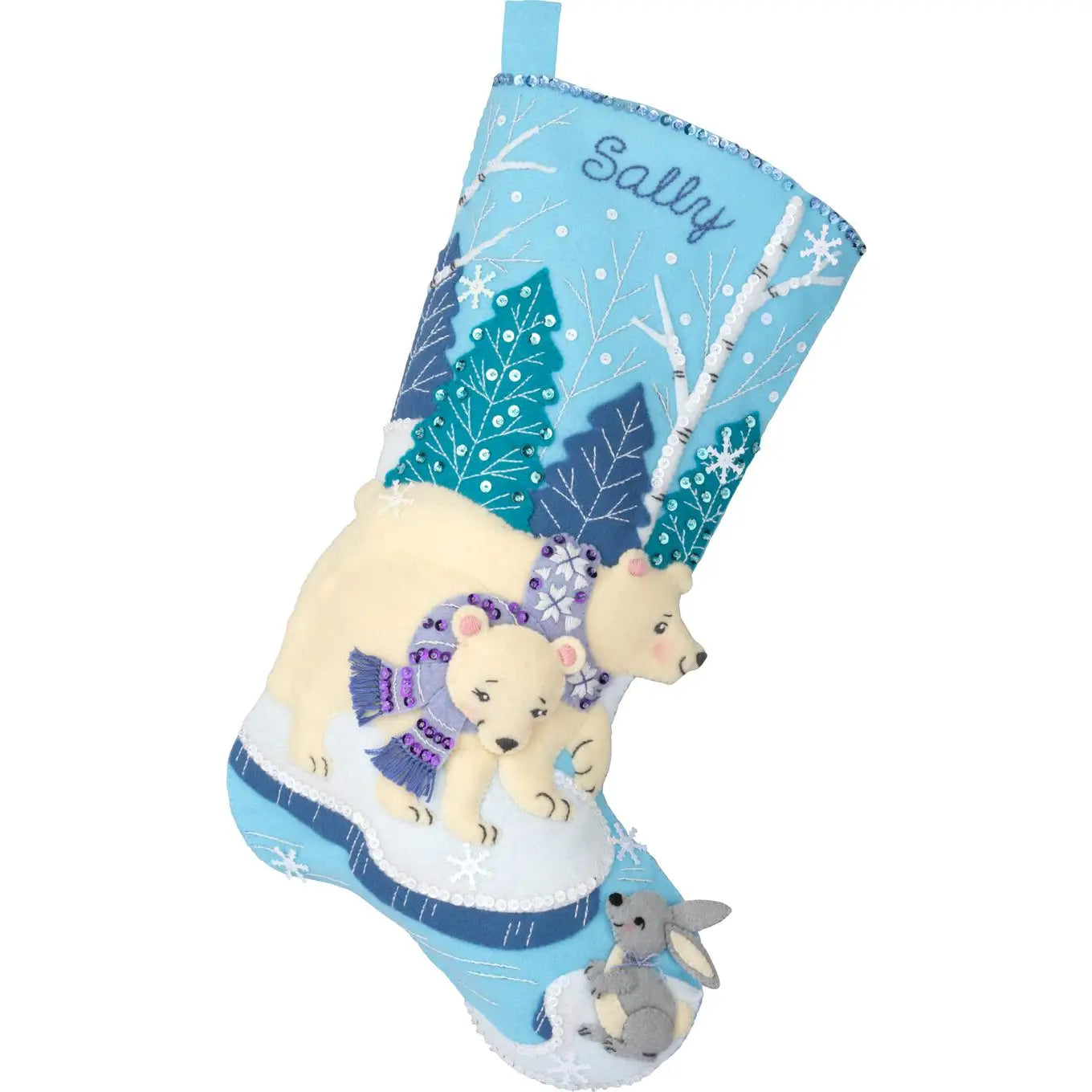 DIY Bucilla Polar Bear Pair Blue Purple Christmas Felt Stocking Kit