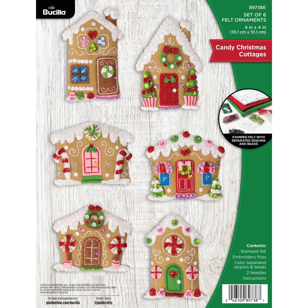 DIY Bucilla Candy Christmas Cottages Gingerbread Felt Ornament Kit