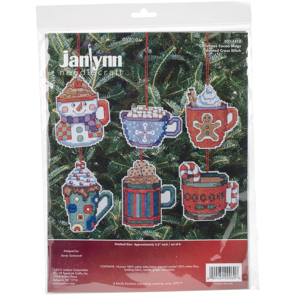 DIY Janlynn Christmas Cocoa Mugs Counted Cross Stitch Ornament Kit