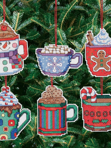 DIY Janlynn Christmas Cocoa Mugs Counted Cross Stitch Ornament Kit