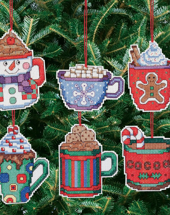 DIY Janlynn Christmas Cocoa Mugs Counted Cross Stitch Ornament Kit