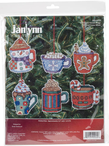 DIY Janlynn Christmas Cocoa Mugs Counted Cross Stitch Ornament Kit