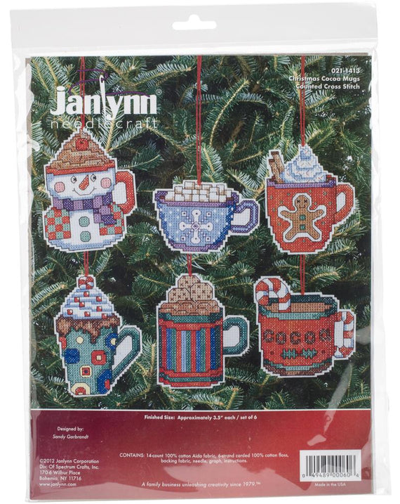 DIY Janlynn Christmas Cocoa Mugs Counted Cross Stitch Ornament Kit