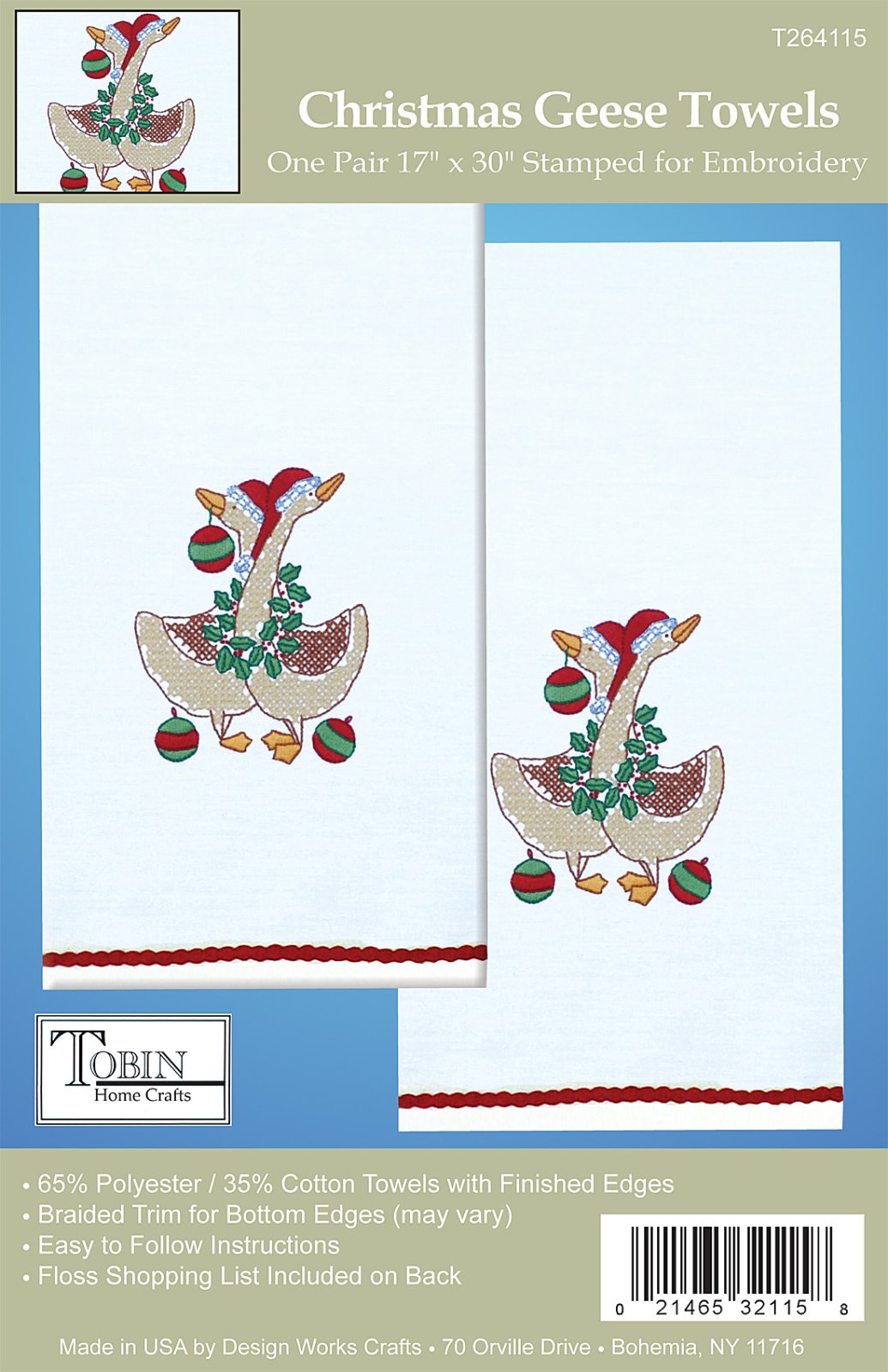 DIY Design Works Christmas Geese Stamped Embroidery Hand Towel Kit