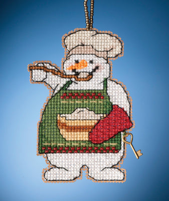 DIY Mill Hill Cooking Snowman Christmas Counted Cross Stitch Kit