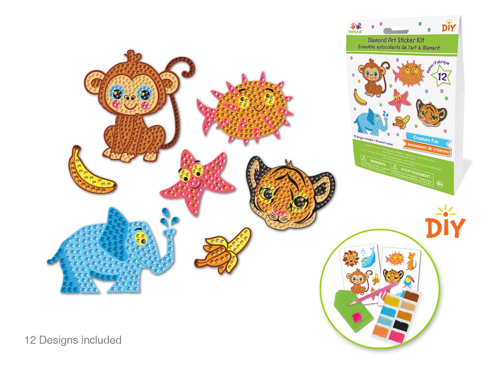DIY Krafty Kids Creature Fun Diamond Art Sticker Facet Bead Craft Kit ...