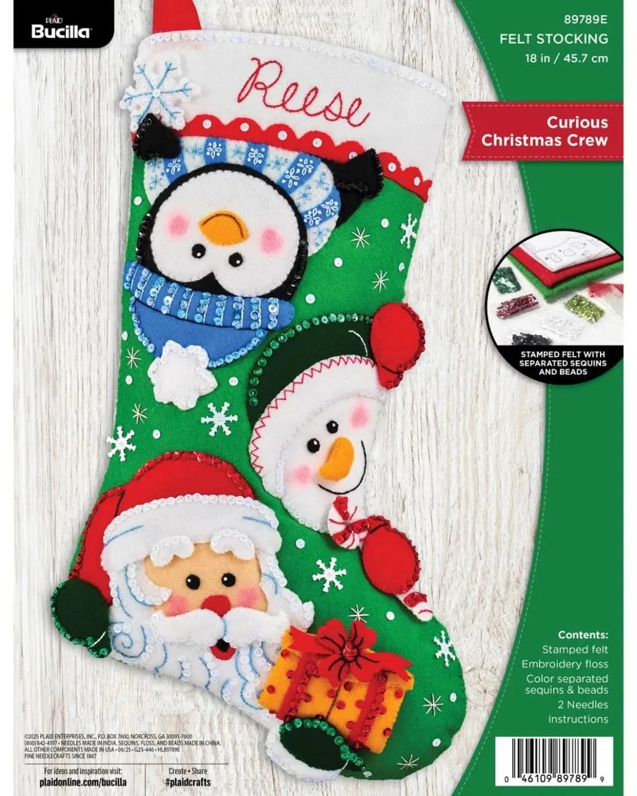 DIY Bucilla Curious Christmas Crew Santa Penguin Felt Stocking Kit 89789