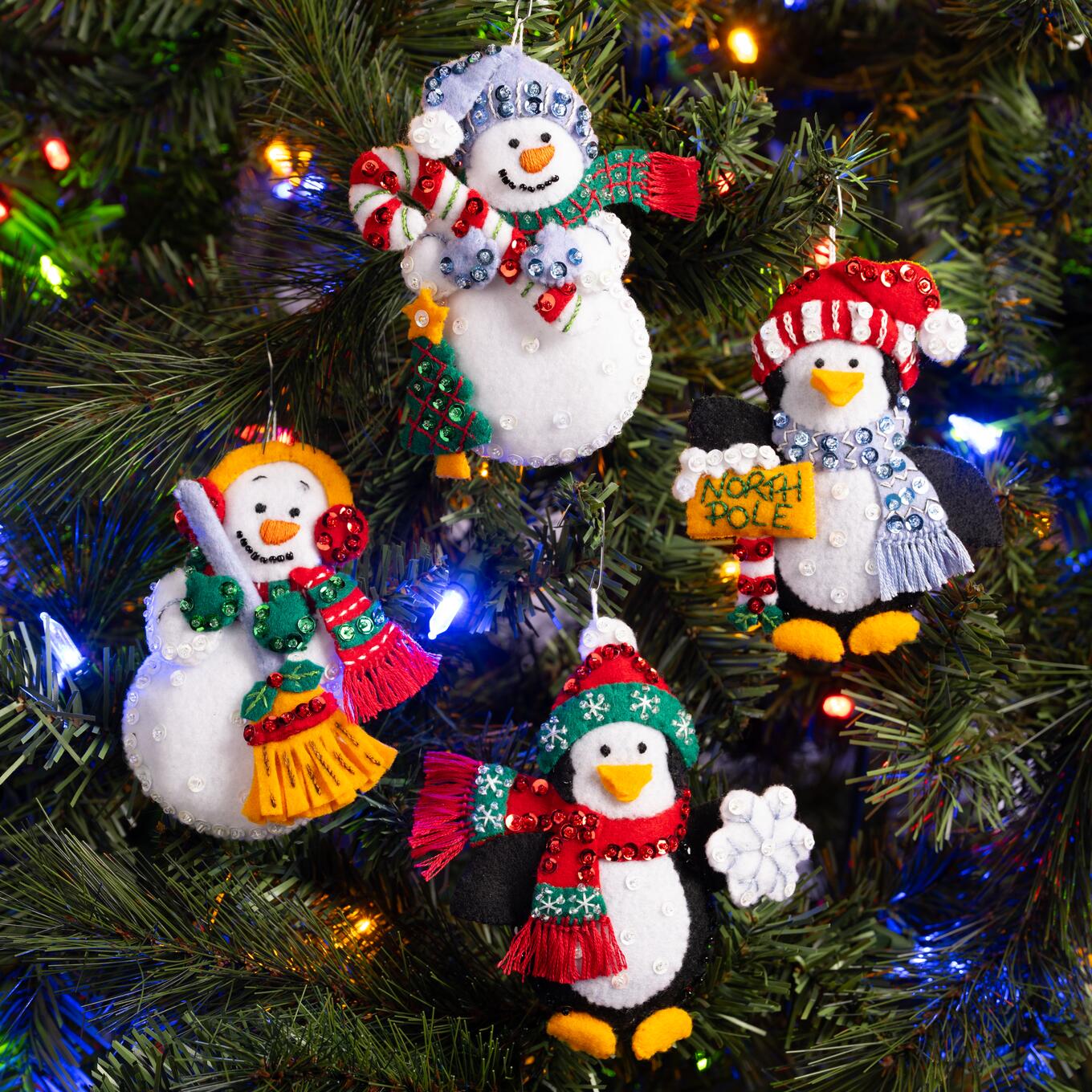 DIY Bucilla Polar Pal Parade Penguin Snowman Christmas Felt Ornament Kit