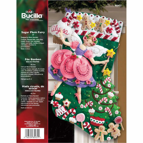 DIY Bucilla Sugar Plum Fairy Candy Sweets Christmas Felt Stocking Kit 85431