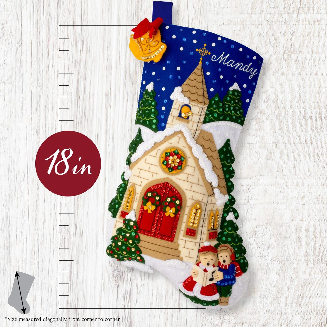 DIY Bucilla Yuletide Chapel Church Religious Christmas Felt Stocking Kit