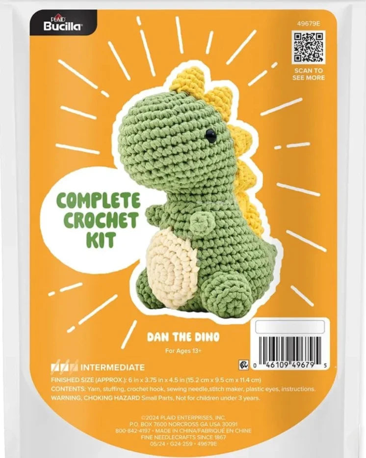 DIY Bucilla Dan the Dino Dinosaur Intermediate Crochet Kit T-shirt Yarn