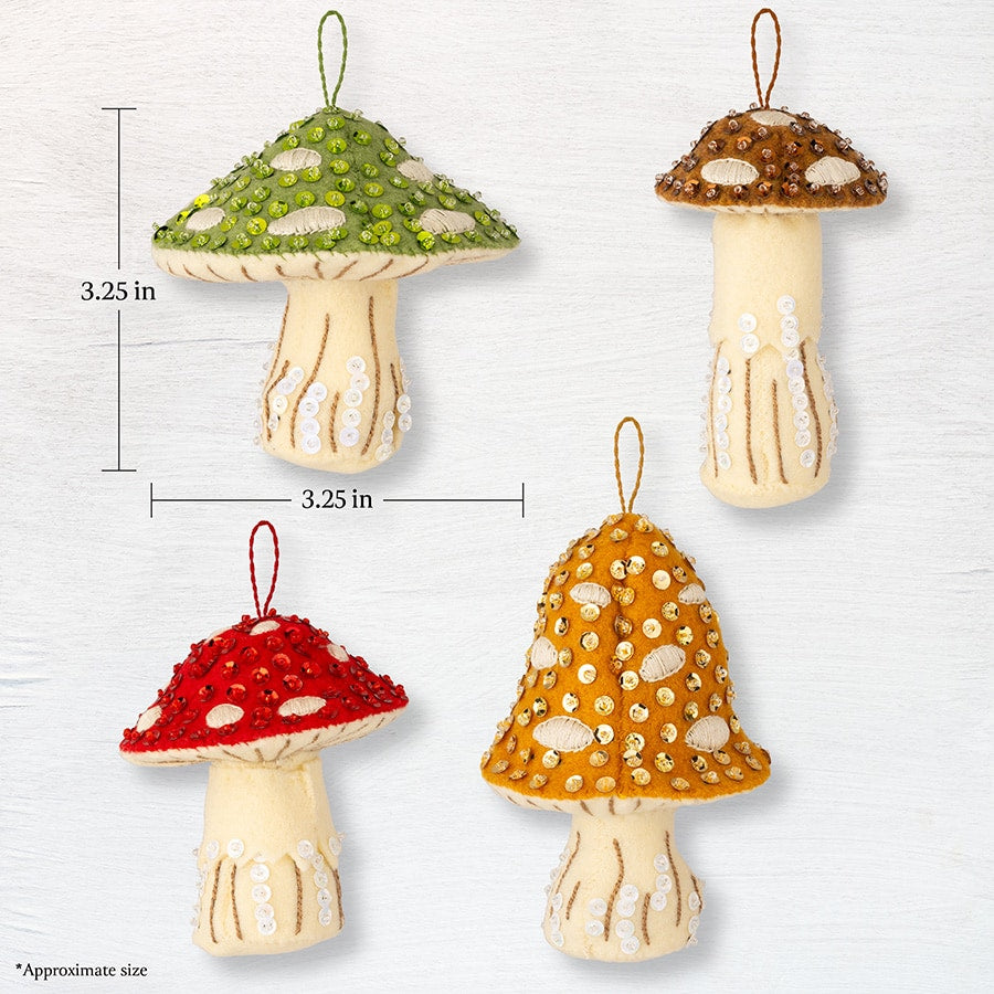DIY Bucilla Merry Mushrooms Christmas Felt Ornament Kit 89670E