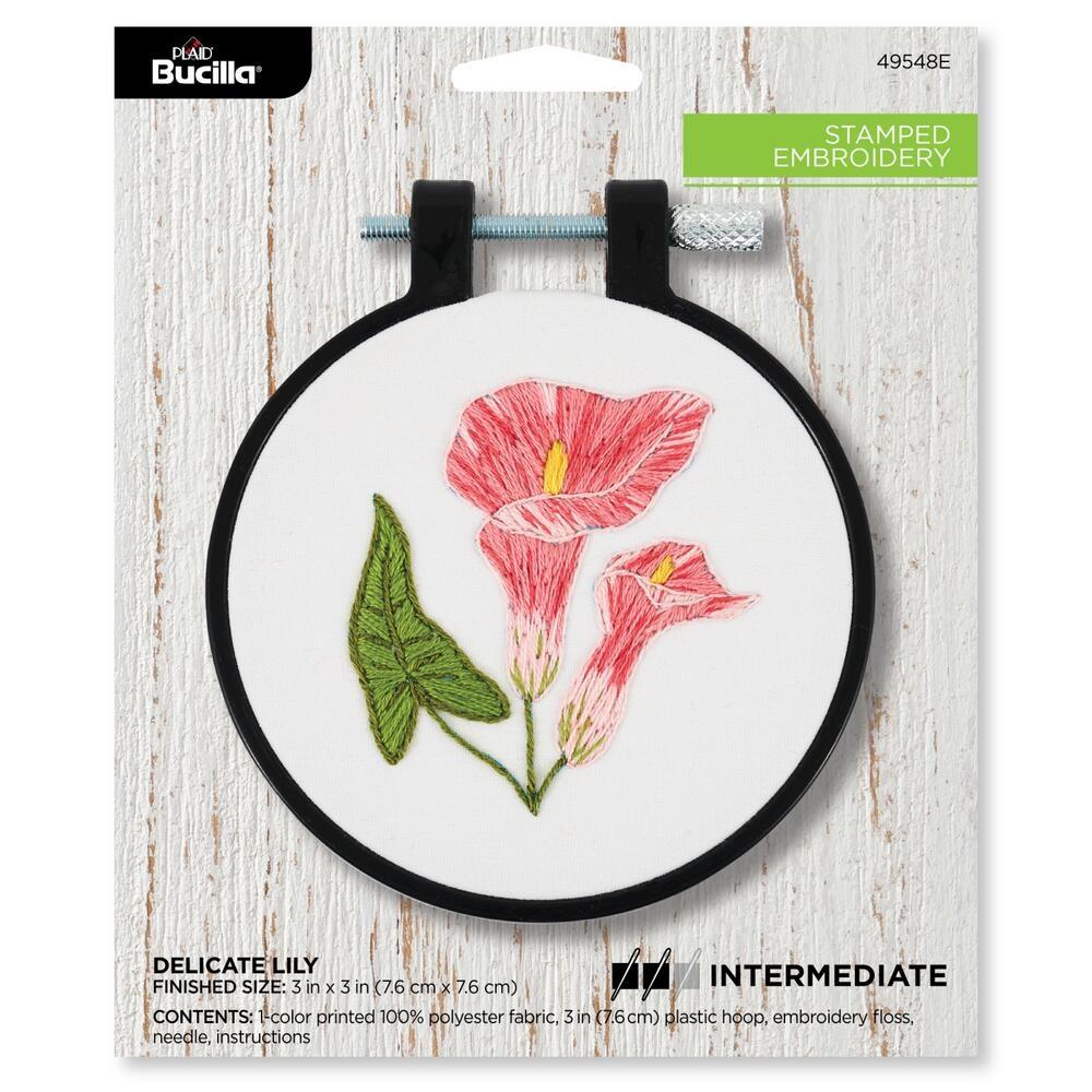 lily flower embroidery DIY Bucilla Delicate Lily Flower Stamped Embroidery Hoop Kit – Craft and Treasure Cove