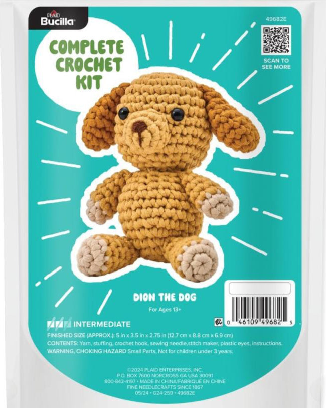 DIY Bucilla Dion the Dog Intermediate Crochet Kit T-shirt Yarn